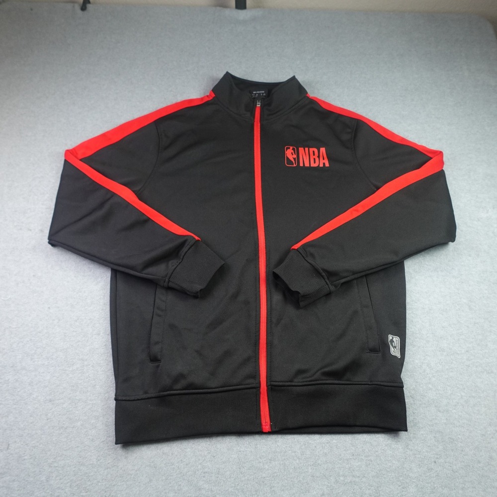 NBA Jacket Mens Medium Black Red Athletic Track Full Zip Sporty Logo